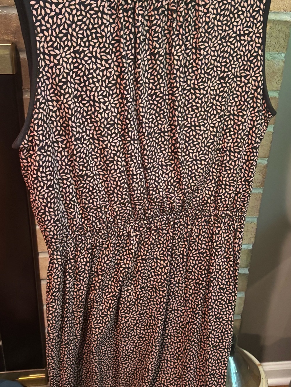 LOFT Black and Blush Sleeveless Midi Dress with Tiny Leaf Print